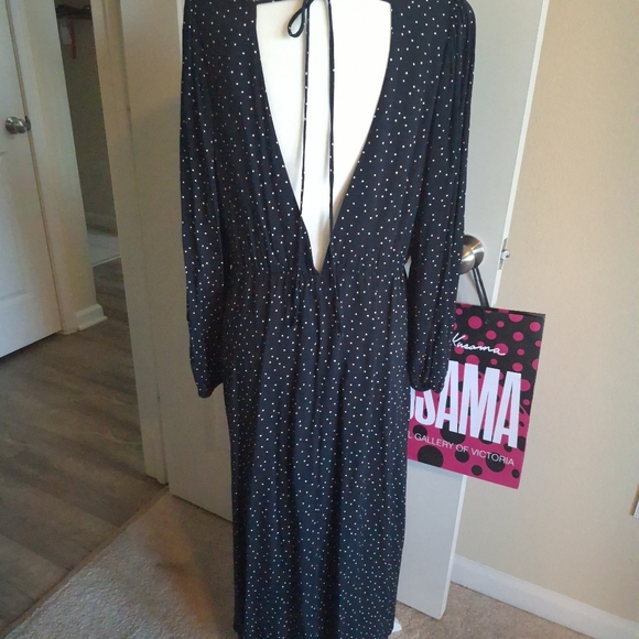 H&M Black Long Sleeve Dress  Polka Dots Size L - Picture 3 of 7